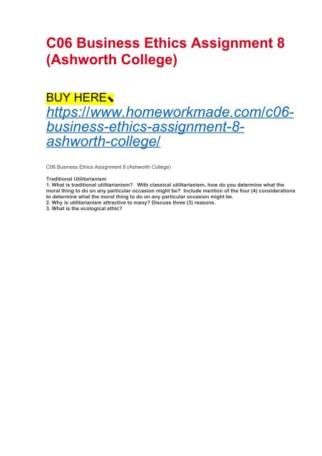 C06 Business Ethics Assignment 8 (Ashworth College)