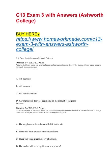 C13 Exam 3 with Answers (Ashworth College)