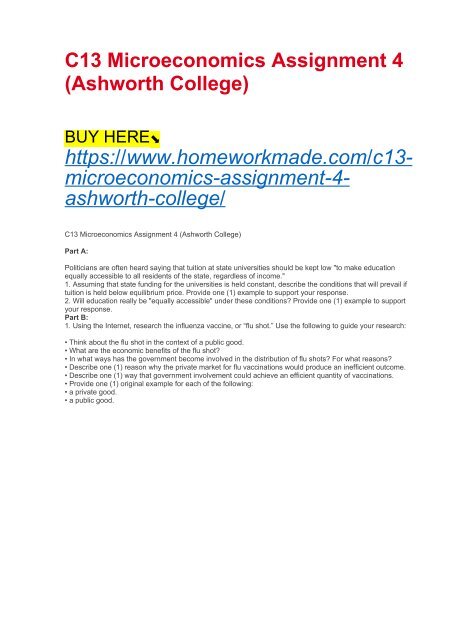 C13 Microeconomics Assignment 4 (Ashworth College)