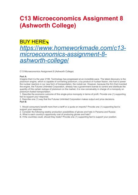 C13 Microeconomics Assignment 8 (Ashworth College)