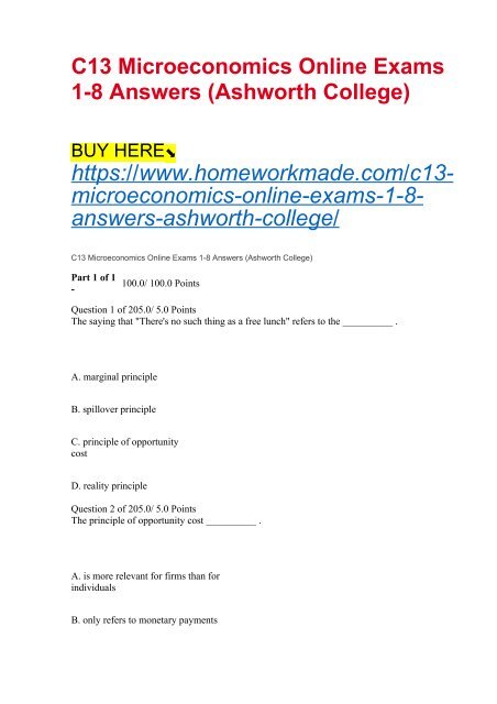 C13 Microeconomics Online Exams 1-8 Answers (Ashworth College)