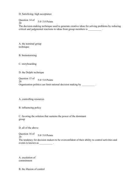 C15 Principles of Management Exam 3 Answers (Ashworth College)