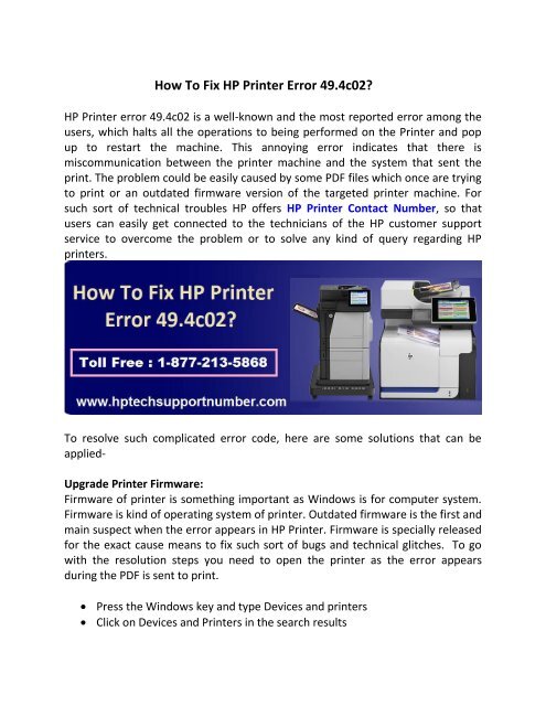 Fix HP Printer Error Code 49.4c02