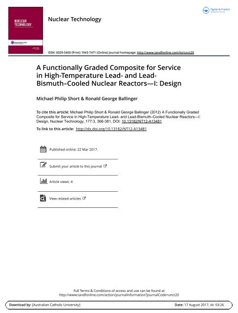 A Functionally Graded Composite for Service in High-Temperature Lead- and Lead-Bismuth–Cooled Nuclear Reactors—I_ Design