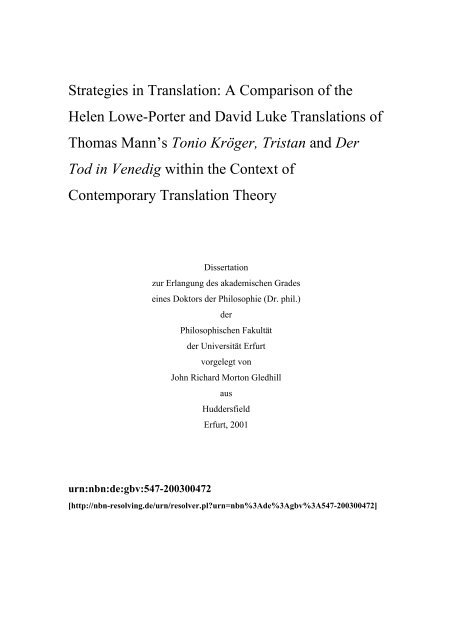 Strategies In Translation A Comparison Of The Helen Lowe Porter