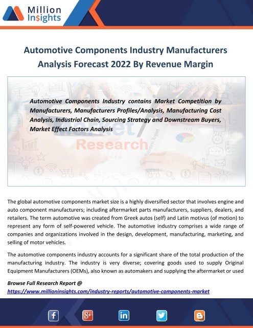 Automotive Components Industry Manufacturers Analysis Forecast 2022 By Revenue Margin