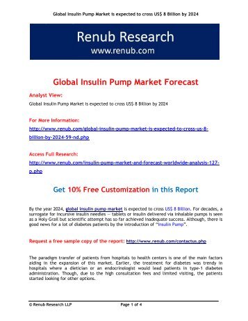 Global Insulin Pump Market is expected to cross US$ 8 Billion by 2024