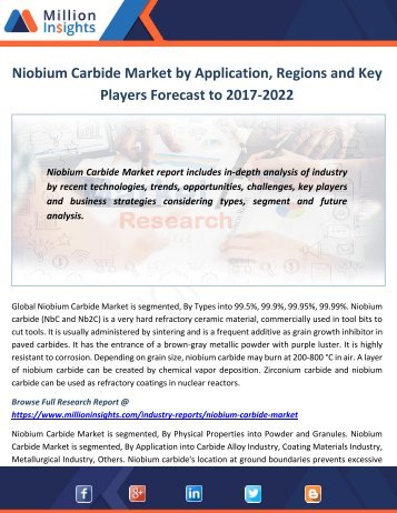 Niobium Carbide Market by Application, Regions and Key Players Forecast to 2017-2022