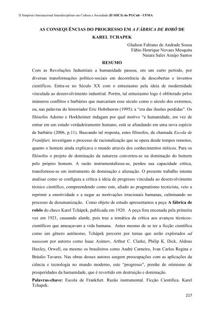 CADERNO DE RESUMOS do II SIICS