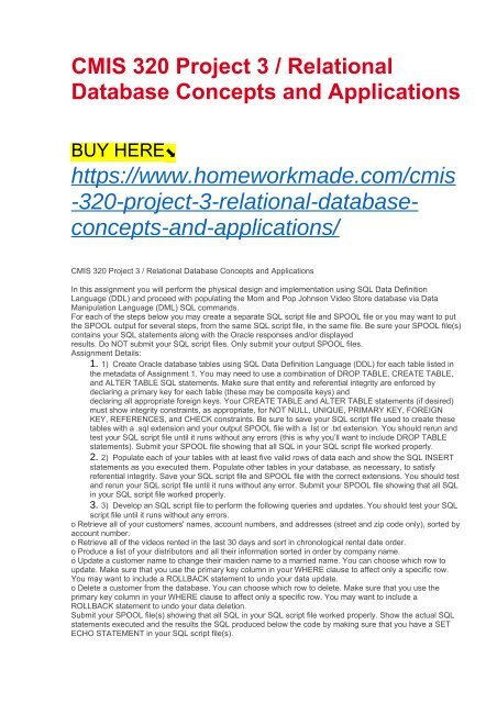 CMIS 320 Project 3 : Relational Database Concepts and Applications