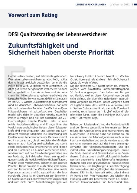 DFSI-Studie: Qualitätsrating der Lebensversicherer 2017/18