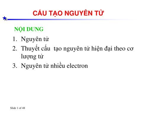 BÀI GIẢNG CẤU TẠO NGUYÊN TỬ TRƯỜNG ĐẠI HỌC Y THÁI BÌNH