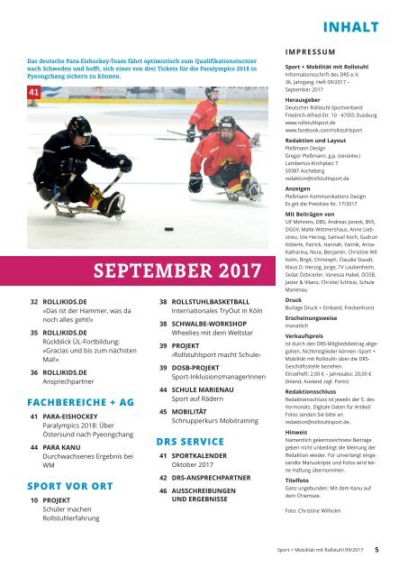 Sport + Mobilität mit Rollstuhl 09/2017