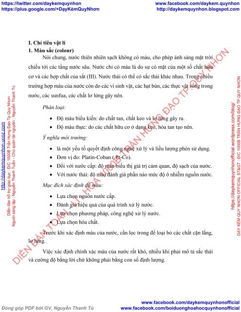 THẢO LUẬN HÓA MÔI TRƯỜNG CHỦ ĐỀ ĐÁNH GIÁ CHẤT LƯỢNG NGUỒN NƯỚC BỘ MÔN CÔNG NGHỆ KỸ THUẬT MÔI TRƯỜNG MTA