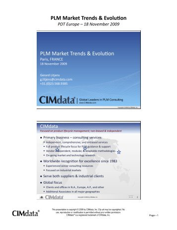 PLM â€“ Market Trends and Evolution - PDT Europe 2012