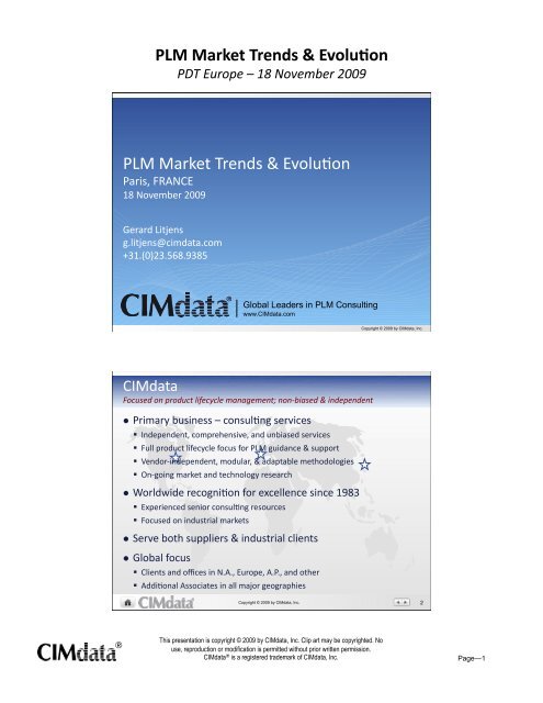 PLM â€“ Market Trends and Evolution - PDT Europe 2012