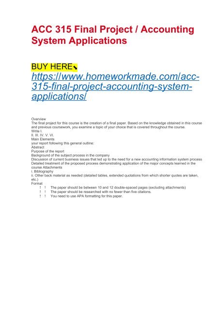 ACC 315 Final Project : Accounting System Applications