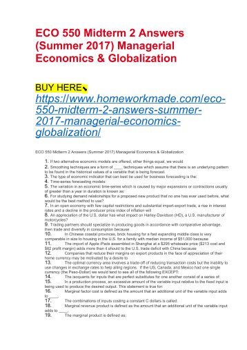 managerial economics and globalization eco 550 Eco 550 dq 1: managerial economic decision making from the e-activity, assess how business leaders use managerial economics to make business decisions indicating how profits may be impacted. managerial economics and globalization eco 550 Eco 550 dq 1: managerial economic decision making from the e-activity, assess how business leaders use managerial economics to make business decisions indicating how profits may be impacted.