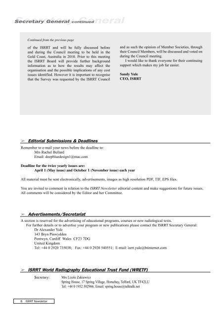 isrrt Newsletter Volume 45. No.2 - 2009