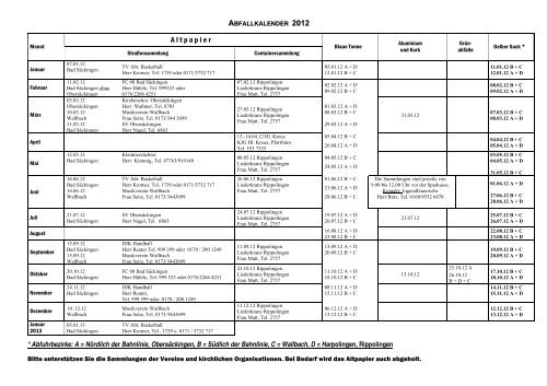 ABFALLKALENDER 2002 - Bad Säckingen