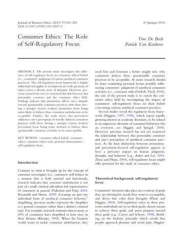 CONSUMER ETHİCS:THE ROLE OF SELF-REGULATORY FOCUS