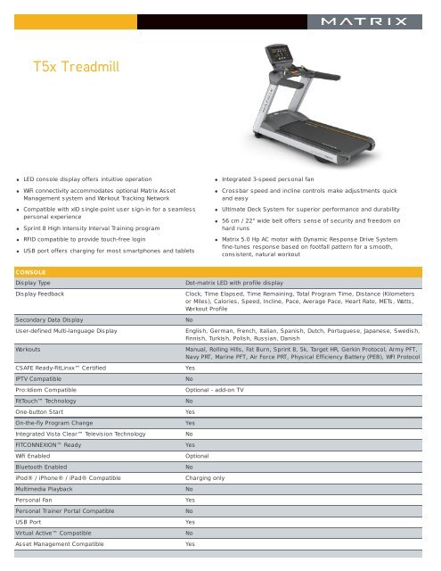 T5x matrix online treadmill