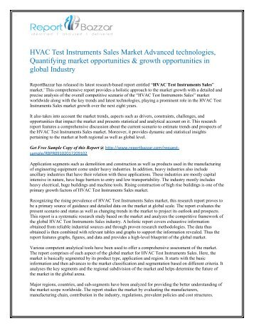 HVAC Test Instruments Sales Market Analysis - Size, Share, Growth, Industry Demand, Forecast, Application Analysis To 2017