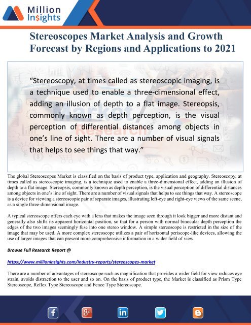 Stereoscopes Market Analysis and Growth Forecast by Regions and Applications to 2021