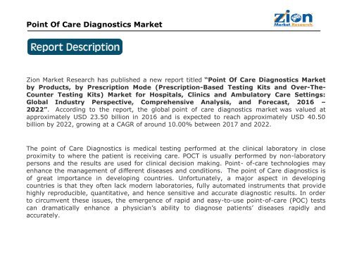 Global Point Of Care Diagnostics Market, 2016 – 2022