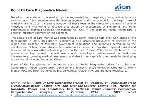 Global Point Of Care Diagnostics Market, 2016 – 2022