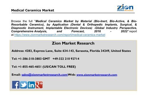 Medical Ceramics Market, 2016-2021
