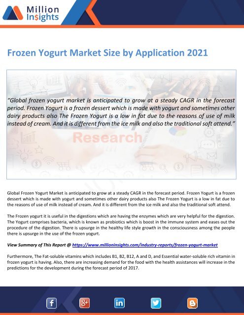 Frozen Yogurt Market Size by Application 2021