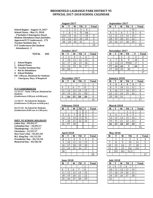2017-2018 official school calendar - revised