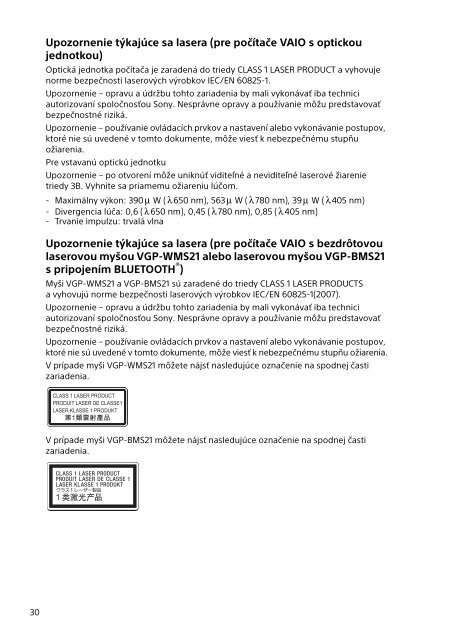 Sony SVE1512A4E - SVE1512A4E Documenti garanzia Ceco