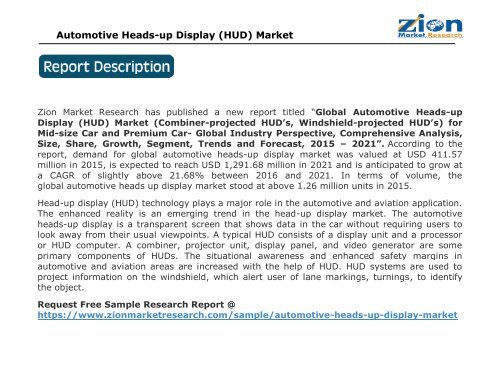 Global Automotive Heads-up Display (HUD) Market, 2015 – 2021