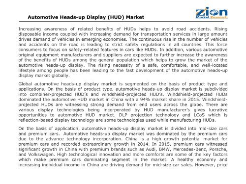 Global Automotive Heads-up Display (HUD) Market, 2015 – 2021