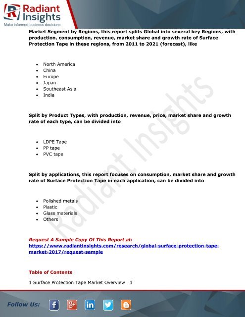Surface Protection Tape Market Size, Share, Trends, Analysis and Forecast Report to 2021:Radiant Insights, Inc