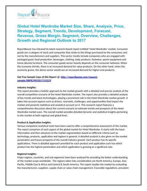 Hotel Wardrobe Market  - Global Industry Analysis, Size, Share, Growth and Forecast Report To 2021