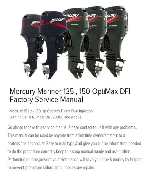 Mercury Mariner 135 , 150 OptiMax DFI Factory Service Manual
