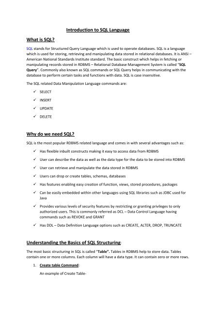 Introduction to SQL Language