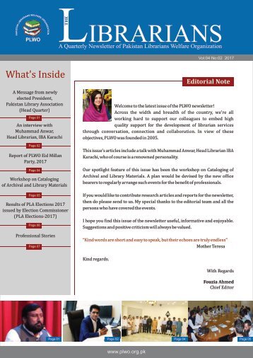 The Librarian: A Quarterly Newsletter of PLWO, Volume 04, No 2, 2017