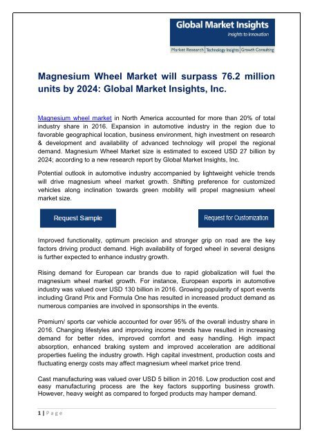 Magnesium Wheel Market revenue in APAC to surpass USD 8.2 billion by 2024