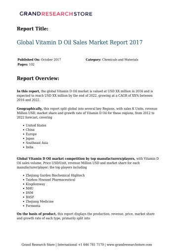 Global Vitamin D Oil Sales Market Report 2017