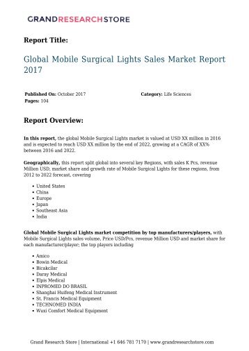 Global Mobile Surgical Lights Sales Market Report 2017