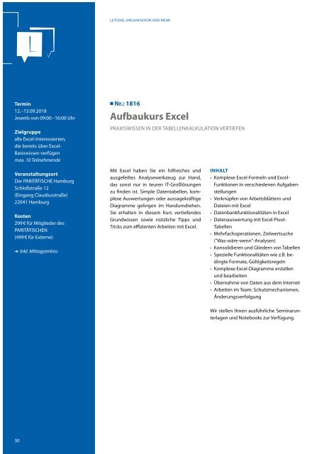 Fortbildungsprogramm 2018 der PARITÄTISCHEN Akademie Nord