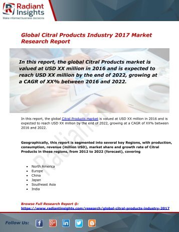 Citral Products Market Size, Share, Trends, Analysis and Forecast Report to 2022:Radiant Insights, Inc