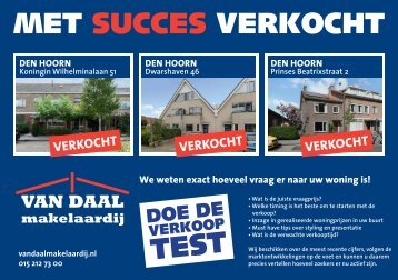 Van Daal makelaardij, succesvol verkocht flyer in Den Hoorn!