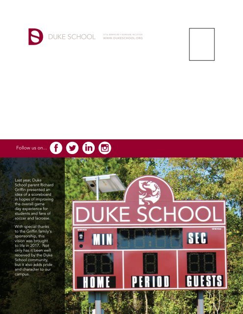 Duke School Under the Oak Magazine, Fall 2017