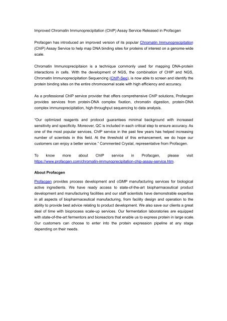 Improved Chromatin Immunoprecipitation (ChIP) Assay Service Released in ...