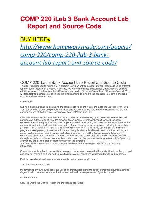 COMP 220 iLab 3 Bank Account Lab Report and Source Code